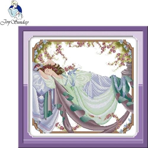 Joy Sunday Sleeping Beauty Cross Stitch Needlework DIY Hand for Embroidery Kits Printed Counted Crafts Fabric 14CT and 11CT