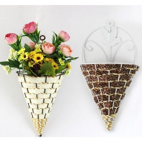 Natural Wicker Hanging Flower Basket Pot Garden Rattan Decor Wall Planter Plant Home Basket Hanging Pot Planter Rattan Vase Box