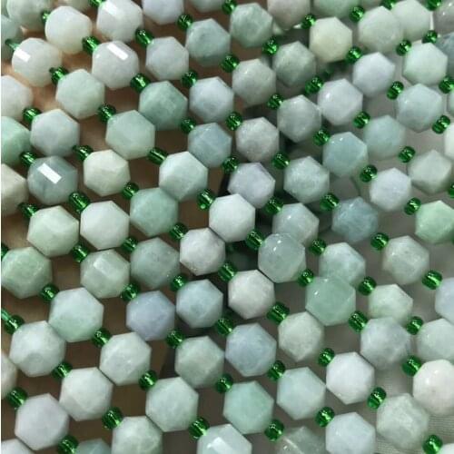 Natural green Burma jade 7*8mm beads lantern polygon design bead charm For Jewelry Making DIY Bracelet necklace perle