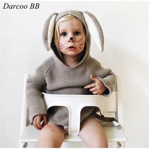 2018 New Autumn Winter Kids Knit Sweater Cotton Rabbit Style Long Ear Hooded Coat For Boys Girls Baby Fall Outwear Knit Clothing