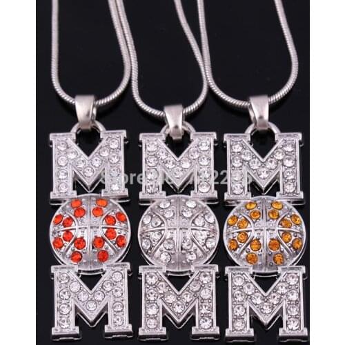New Arrival zinc alloy rhodium plated Basketball Mom Pave clear Crystal Pendant chain necklace