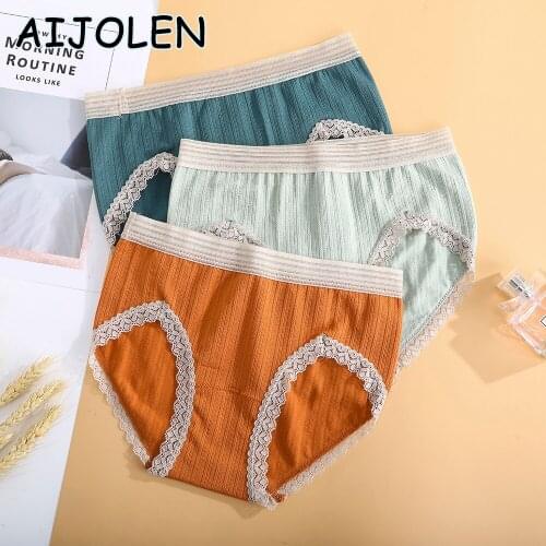 AIJOLEN Solid Color Stitching White Panties Threaded Cotton Bow Briefs Soft Breathable Lace Trim Ladies Underwear