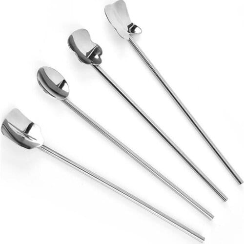 Wholesale 400pcs Fashion Bar Hotel Supplies Multifunctional Stainless steel Spoon Drinking Straw Stirring Rod SN1867