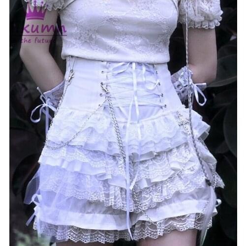 Original Design Gothic Punk Cross Metal Chain Bandage High Waist Lace Shorts Skirts Women Girls Streetwear