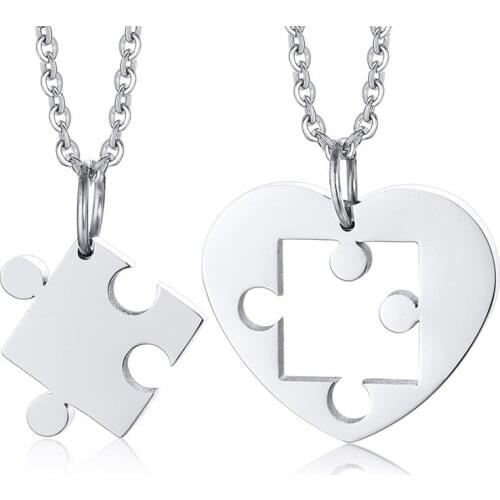 2 PCS Couple Necklace Heart Shaped Puzzle Pendant Necklaces for Women Men Stainless Steel Necklace Best Friends Jewelry kolye