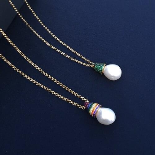 S925 sterling silver new rainbow baroque pearl necklace female light luxury fashion personality clavicle chain sen pendant