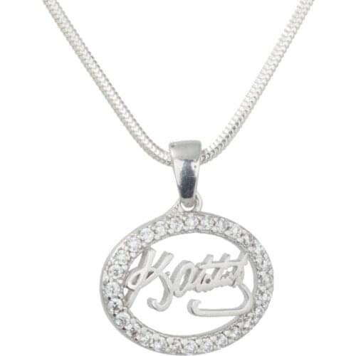 Women Handmade Silver Zircon Gemstone Necklace Round Turkish Ataturk Signature Necklace 925 Sterling Silver Women For Gifts