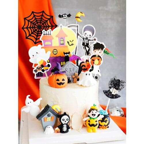 Halloween Cartoons Cake Party Soft pottery Decoration Supplies Children Doll Halloween Funny Witch Vampire Acrylic Cupcake Flag