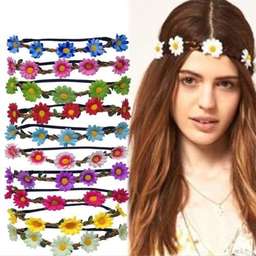 Bohemian Hair Band SunFlower Flower Crown Headband Women Hairbands Elastic Girls Garland Festival Party Hair Accessories