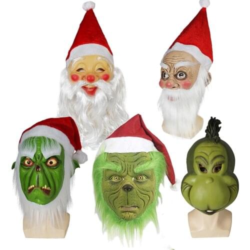 Reneecho Christmas Santa Claus Latex Mask Dr Seuss Grinch Geek Stole Masks With Hat