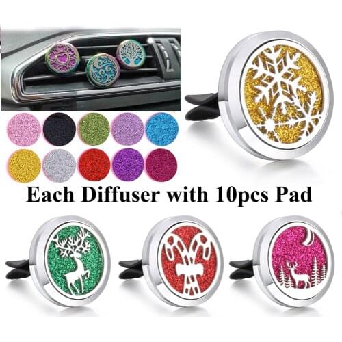 Christmas Aromatherapy Diffuser for Car Snowflake Deer Aroma Diffuser Necklace Pendant Essential Oil Diffuser Car Clip Locket