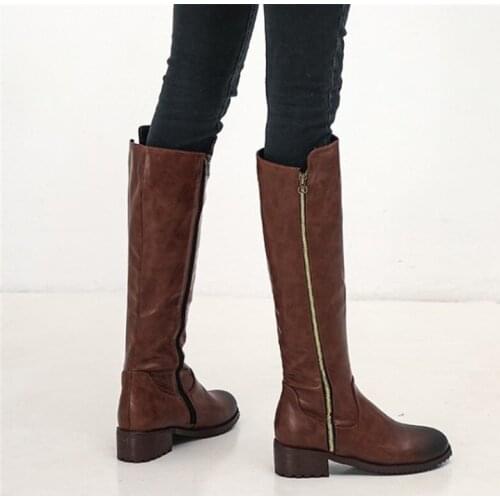 PXELENA Punk Gothic Women Knight Knee High Boots Chunky Med Heels Zipper Riding Military Combat Biker Long Boots Winter Shoes 45