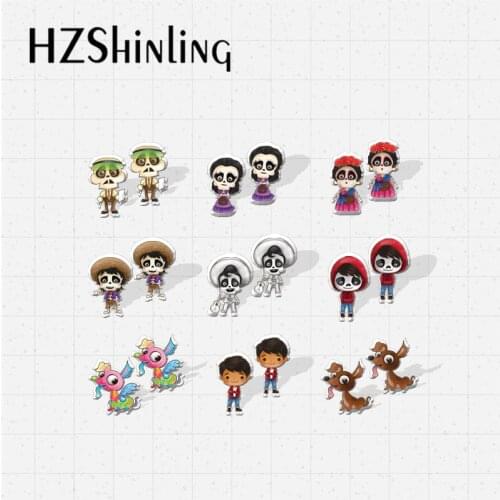 2021 New Arrival Kawaii Coco Movie Mexico Style Characters Epoxy Handcraft Jewelry Acrylic Stud Earrings