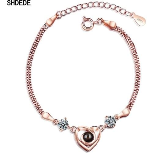 SHDEDE Heart Shaped Charm Bracelet Chain Embellished With Crystals From Swarovski Vintage Fashion Jewelry Chic Gift -X140