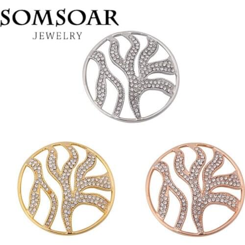 Somsoar Jewelry Deluxe 3D wave Crystal Disc Coin for My Coin Locket Charm Pendant Jewelry fit women necklace shopping lady 10pcs