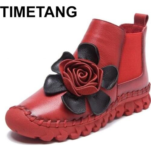 TIMETANG 2021 New Winter fashion casual leather Female boots Ladies Size (35-40) selling cashmere thermal low cylinder head
