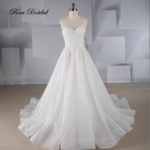 A line wedding dress strapless open back simple but elegant court train sleeveless Guangdong factory wholesale bridal gown