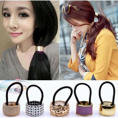 2021 Hairband Pearl Women Hair Accessories Scrunchy Punk Ponytail Holder Plastic Crystal Gum for Hair Ring Elastic Hair Band