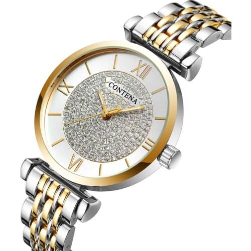 Women Quartz Watch Luxury Brand Contena Womens Wrist Watch Full Stainless Steel Female Clock Mujer Ladies 2019 New Wristwatches