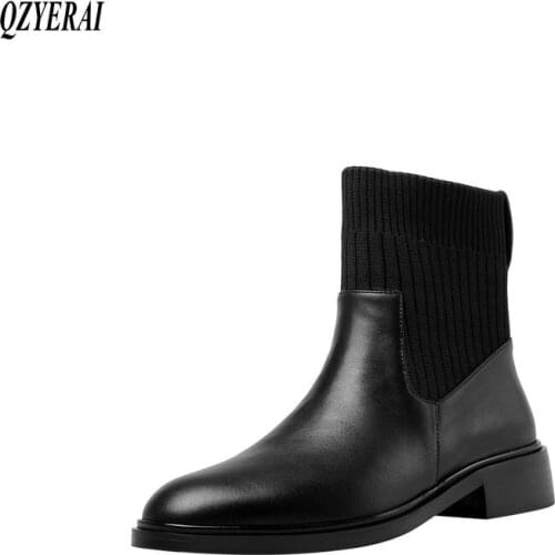 QZYERAI black brown Riding boots Genuine leather Female boots Womens boots Head layer cowhide Womens shoes shoes 34-42
