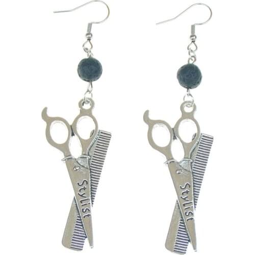 Barber Scissor Comb Stylist Dangle Earrings For Women Alloy DIY Making Findings Handmade 24*54mm 2021 New Jewelry Wholesale