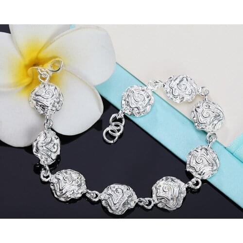 Pretty Rose flower chain 925 sterling silver Bracelets for woman fashion brands Wedding party Christmas Gifts Jewelry