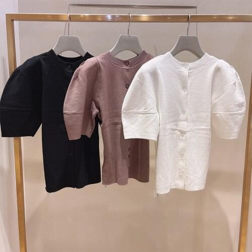 Spring Summer Sweet Puff Sleeve Knitted Cardigan Women Japan Style All Match Ladies KnittingTops 2021 New Elegant Sweater