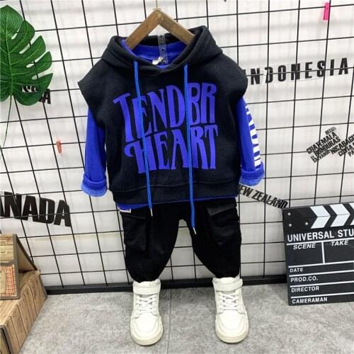 Winter Kids Hoodies Vest +Plush Velvet T-shirt + Cargo pants 2pcs Sets Long Sleeve Pullover Boys Sweatshirt Girls Clothing 2-6Y