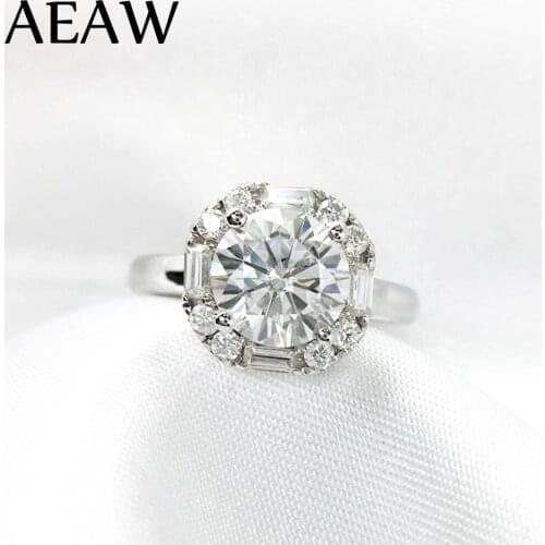 1 Carat ct 6.5mm Round Cut Engagement&Wedding Moissanite Diamond Ring Double Halo Ring Genuine 14K 585 White Gold