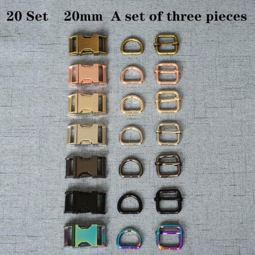 20 Set (A) 20mm Metal D Ring+Adjustable+Release Buckle DIY Dog Collar and Leash Accessories 3JT20mm07L