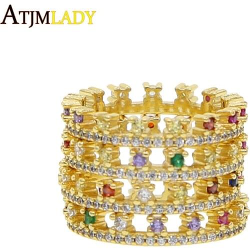 2019 christmas gift minimal delicate jewelry rainbow colorful cz eternity band crown shape stacking engagement thin lovely ring