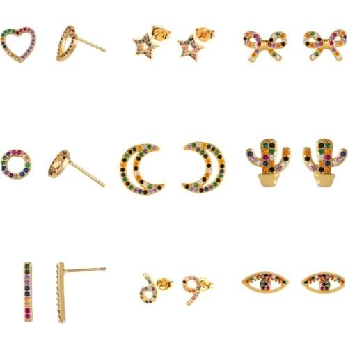 22 Types New Fashion Heart Bowkont Female Personality Simple Earrings Color Zircon Earrings Women Gifts Trendy Jewelry ,1 Pair