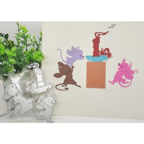 3 mice stealing oil candle metal cutting mold scrapbook DIY photo album photo frame decoration card