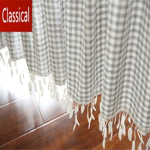 Free Shipping Quality Gray Grid Curtain Closet Coffee Kitchen Short Small Shades Blinds Home Window Drapes Valance Purdanh Decor