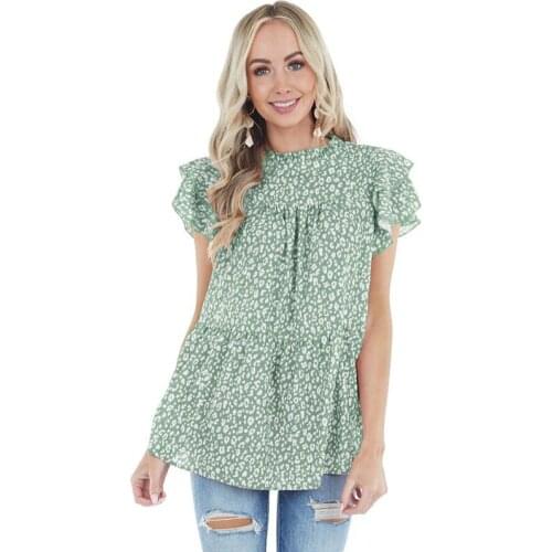 Womens Blouses Summer Shirts Lotus Sleeve Sweet Blouse For Women Leopard Print Ruffle Stitching Tops Femme Blusas Y Camisas Y2K