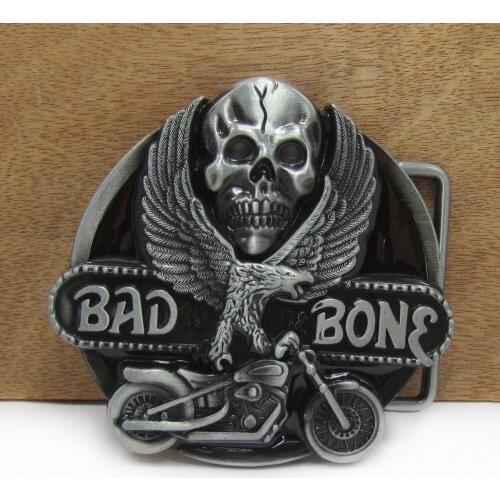BuckleClub zinc alloy retro western BAD TO THE BONE skull jeans gift belt buckle FP-02181 for men 4cm width loop drop shipping
