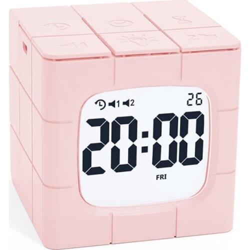 Creative Cube Wake Up Alarm Clock Timer, USB Charging Countdown Table Clock Time Manager, Adjustable Light Snooze Alarm Clocks