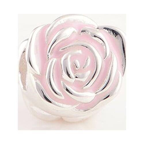 Charmlead Pink Enamel Rose Flower 925 Sterling Silver Jewelry Bead for Bracelet Charm DIY Fits for Pandora bracelet Jewelry