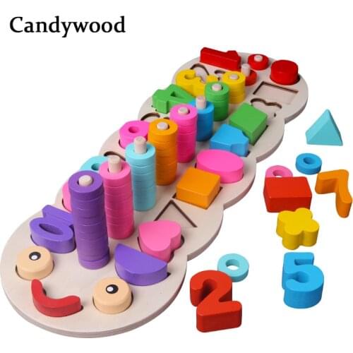 Children Wooden Toys Montessori Materials Learn To Count Numbers Matching Digital Shape Match Early Education Teaching Math Toys