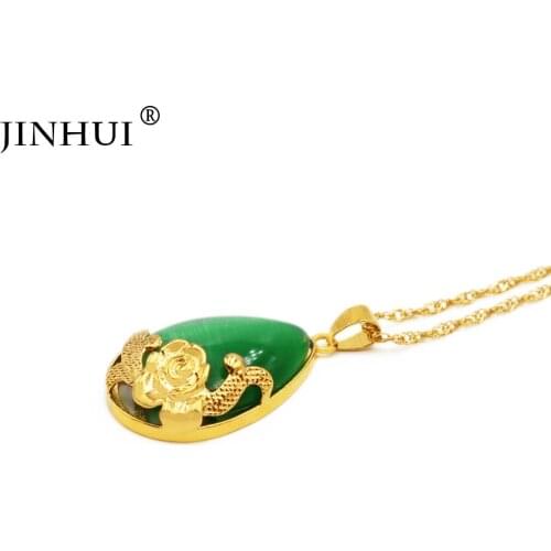 Dubai madam Luxury Gold Color jewelry 45cm Necklaces Water Drop Green GEM Pendant for Women France Ethiopia Africa wedding gifts