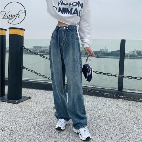 Varofi High-waisted jeans, pleated, floor-length pants, dad pants, wide legs, straight pants, baggy girl y2k jeans woman jeans