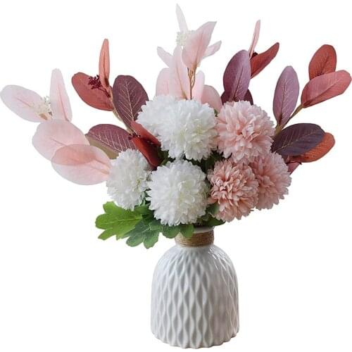 LBER Artificial Flowers with Vase for Decoration, Faux Silk Flowers Set Home Kitchen Table Decor, Table Centerpieces Wedding