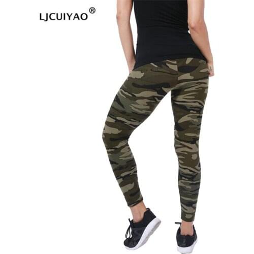 LJCUIYAO Camouflage Printing Elasticity Leggings Fitness Pant Casual Legging For Women High Waist Cartoon Beauty Print Trousers