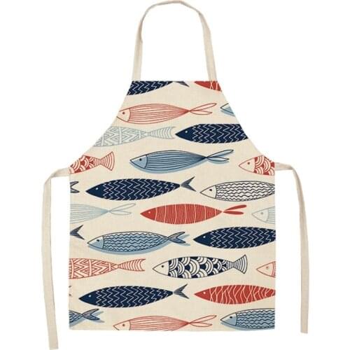 Cartoon Fish Printed Antifouling Kitchen Apron Linen Sleeveless man women Chef Cooking Aprons Kitchen accessories 68*55cm 0014