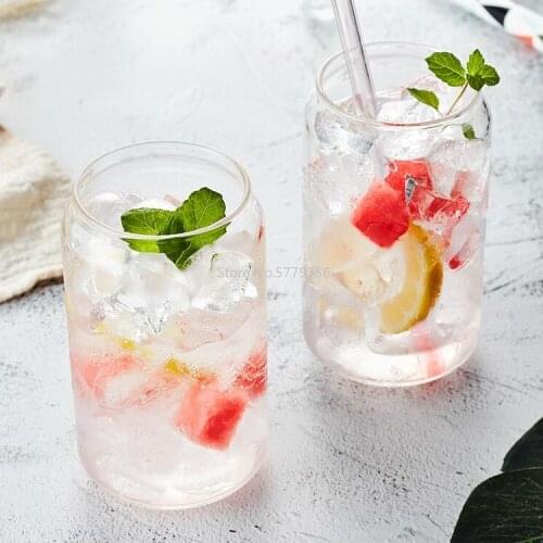 Ins Hot Can Shape Glass Fashion Water Milk Juice Cup Beer Glass 400ml 550ml and Straw Dessert Cup Shake Glass