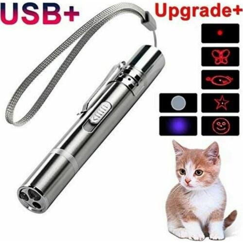 Hot 3-in-1 USB Rechargeable Laser Pointer Pen Flashlight LED 3 Modes Red White UV Light for Cat Dog Pet Funny Toy