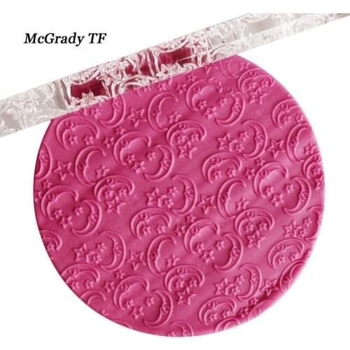 Moon Stars Acrylic Rolling Pin Embossing Fondant Rolling Pin Adorable Pattern Design for Cake Paste Decoration Baking Cake Tools