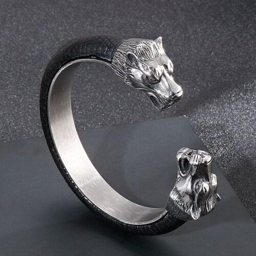 Trendy male stainless steel jewelry punk style personality domineering wolf head titanium steel open bracelet