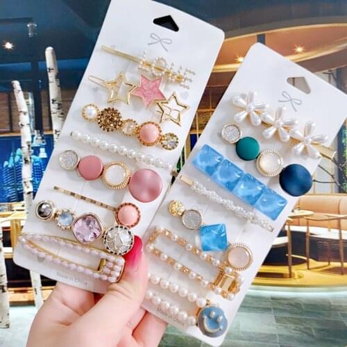 Fashion Acrylic Women Barrettes Set Jewelry Korean Sweet Simulated Pearl Hairpins Clips For Girl Hair Accessories Hairgrip Gift