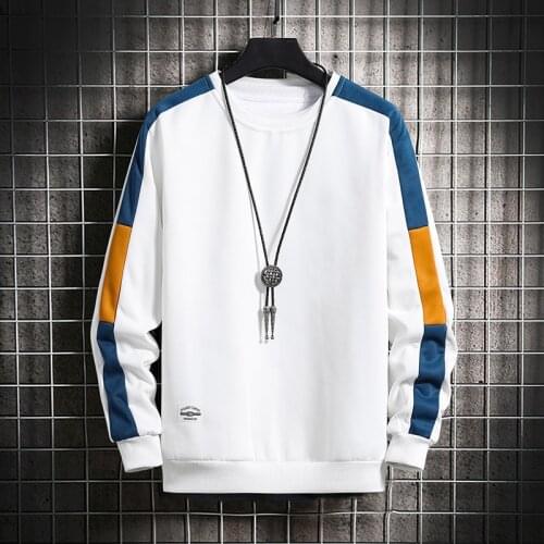 Casual Sweatshirts Men 2020 New Trend Harajuku Hoodies O-Neck Long Sleeve Mens Solid Patchwork Sweatshirt Pullover Hip Hop Tops